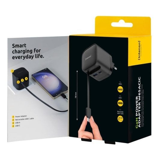 Adaptador de corrente Intenso W65ACIC 65W GaN com ports USB-C e USB-A