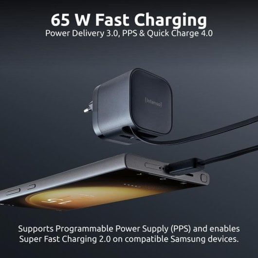 Adaptador de corrente Intenso W65ACIC 65W GaN com ports USB-C e USB-A