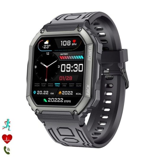 Dam Electronics Smartwatch K6 Bluetooth 1,8'' Zinco Nero IP67 Pulsossimetro SpO2