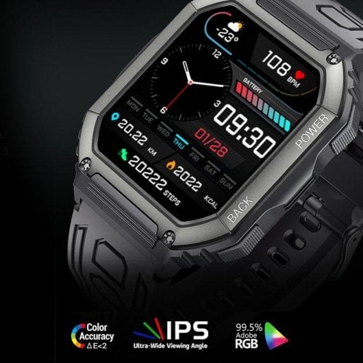 Dam Electronics Smartwatch K6 Bluetooth 1,8'' Zinco Nero IP67 Pulsossimetro SpO2