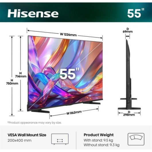 TV Hisense QLED 55E7S 55" 4K UltraHD 60Hz Smart TV VIDAA HDR10+ Dolby Atmos