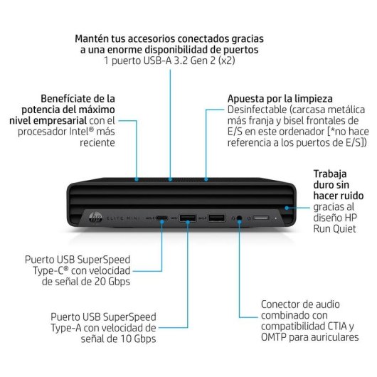 PC Sobremesa HP Elite Mini 800 G9 Intel Core i5-13500T 16GB 256GB SSD Intel UHD Graphics 770 Windows 11 Pro WiFi6E