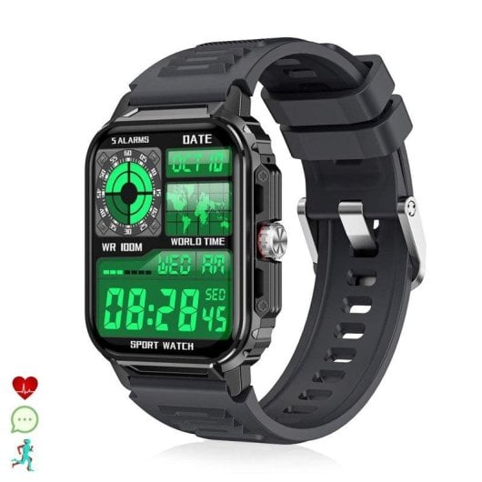 Dam Electronics Y1 Bluetooth 1,85" TFT Negro Correa Negra IP67 Pulsómetro SpO2 Monitor Sueño