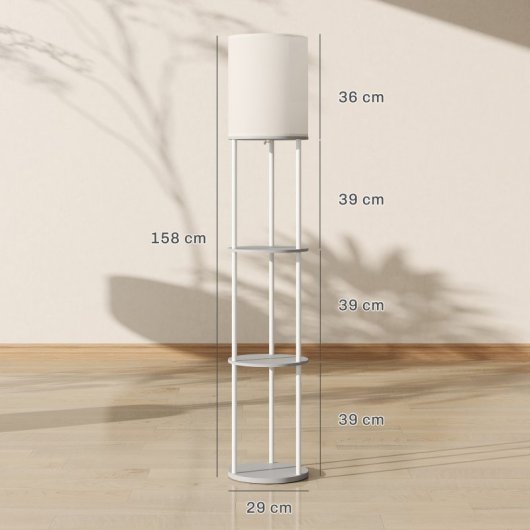 Homcom Lámpara De Pie Con Estantes 3 Temperaturas De Color Gris