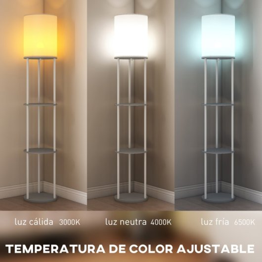 Homcom Lámpara De Pie Con Estantes 3 Temperaturas De Color Gris
