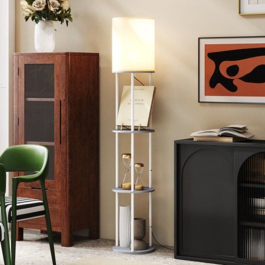 Homcom Lámpara De Pie Con Estantes 3 Temperaturas De Color Gris