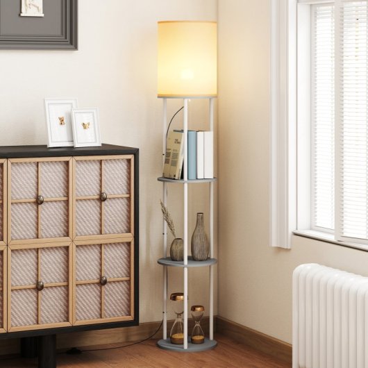 Homcom Lámpara De Pie Con Estantes 3 Temperaturas De Color Gris