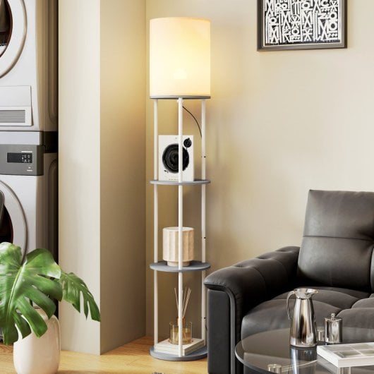 Homcom Lámpara De Pie Con Estantes 3 Temperaturas De Color Gris