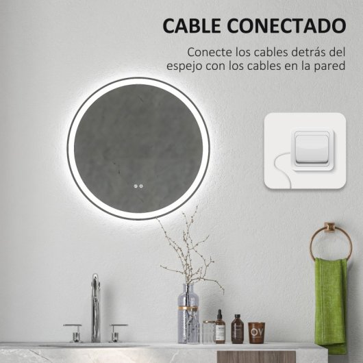 Kleankin Espejo De Baño Redondo Con Luces Led Ajustable Ø60 Cm Antivaho Plata