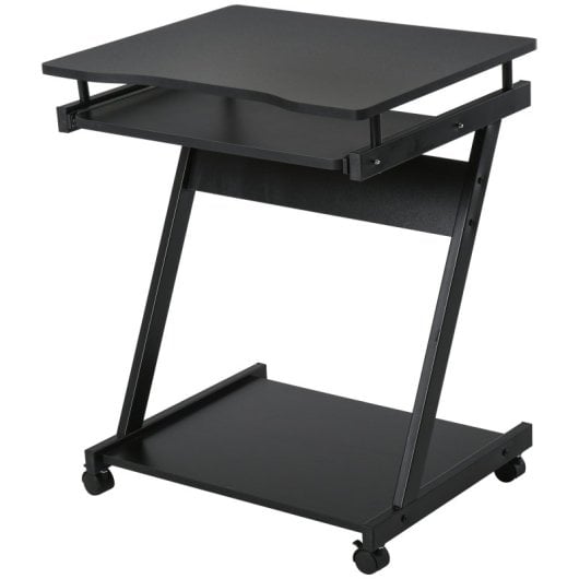 Homcom Mesa De Ordenador Con Ruedas 60x48 Cm Con Bandeja Para Teclado Negro