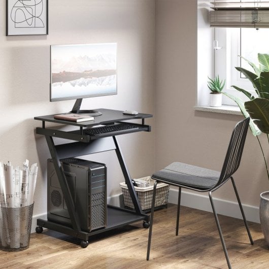 Homcom Mesa De Ordenador Con Ruedas 60x48 Cm Con Bandeja Para Teclado Negro