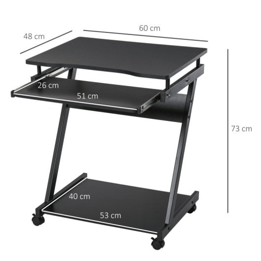 Homcom Mesa De Ordenador Con Ruedas 60x48 Cm Con Bandeja Para Teclado Negro