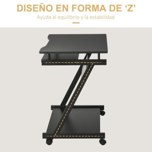 Homcom Mesa De Ordenador Con Ruedas 60x48 Cm Con Bandeja Para Teclado Negro