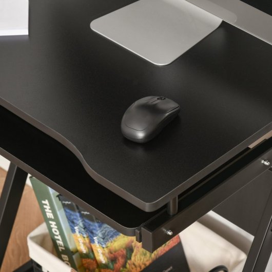 Homcom Mesa De Ordenador Con Ruedas 60x48 Cm Con Bandeja Para Teclado Negro