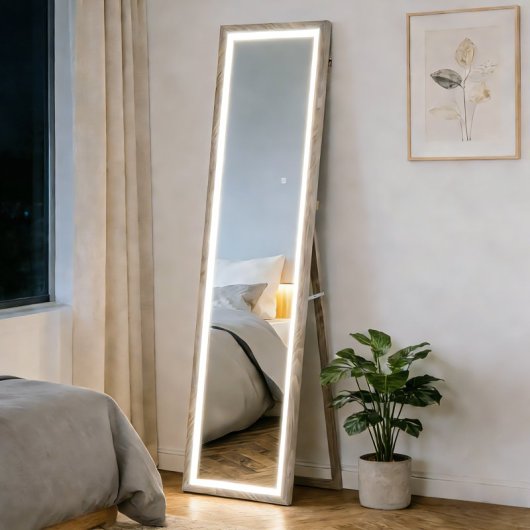 Homcom Espejo De Cuerpo Entero Con Luz Led 160x40 Cm Con Soporte Gris