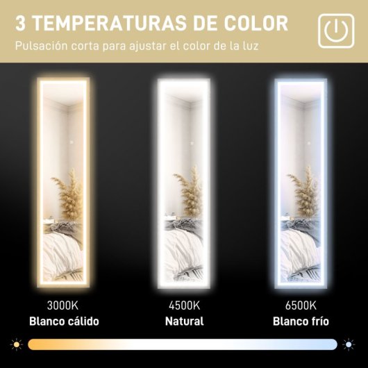 Homcom Espejo De Cuerpo Entero Con Luz Led 160x40 Cm Con Soporte Gris