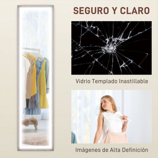 Homcom Espejo De Cuerpo Entero Con Luz Led 160x40 Cm Con Soporte Gris