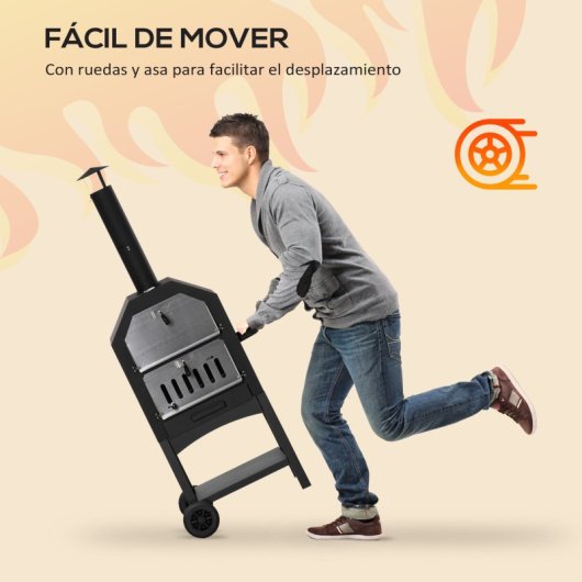 Outsunny Horno De Pizza Exterior Con 2 Capas Ruedas Cajón 64x54x160 Cm Negro