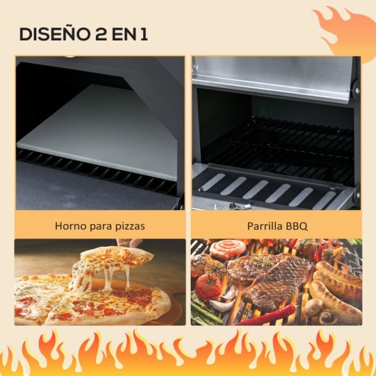 Outsunny Horno De Pizza Exterior Con 2 Capas Ruedas Cajón 64x54x160 Cm Negro