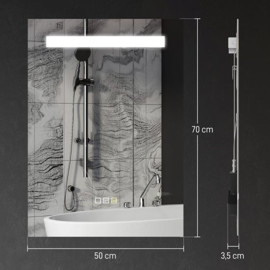 Homcom Espejo De Baño Con Luz Led 70x50 Cm Con 3 Colores De Luz