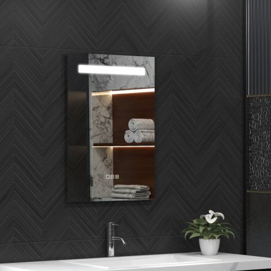 Homcom Espejo De Baño Con Luz Led 70x50 Cm Con 3 Colores De Luz