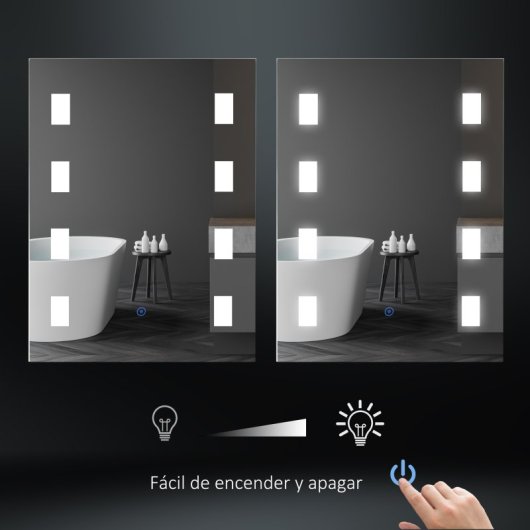 Kleankin Espejo De Baño Con Luz Led Con Función De Antivaho 70x2,7x50 Cm Plata