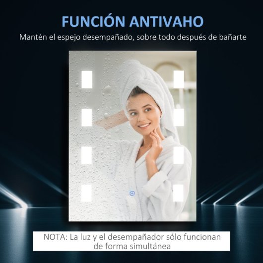 Kleankin Espejo De Baño Con Luz Led Con Función De Antivaho 70x2,7x50 Cm Plata