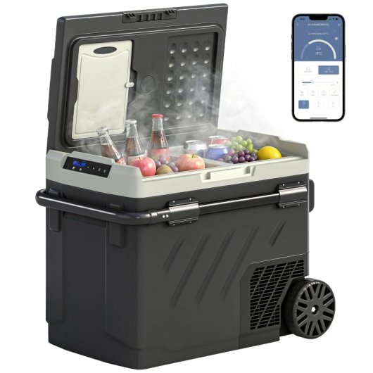 Outsunny Nevera Portátil Eléctrica 49l 12/24/240v Con Compresor Doble Zona Negro