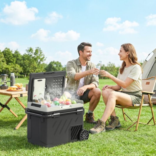 Outsunny Nevera Portátil Eléctrica 49l 12/24/240v Con Compresor Doble Zona Negro