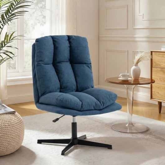 Homcom Butaca De Salón Giratorio 360° Altura Ajustable Asiento Ancho Azul Oscuro