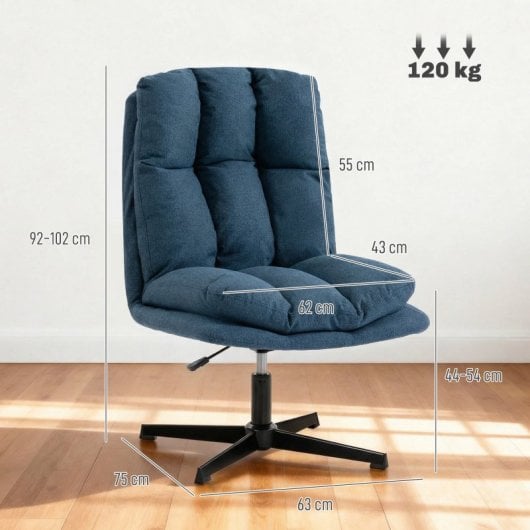 Homcom Butaca De Salón Giratorio 360° Altura Ajustable Asiento Ancho Azul Oscuro