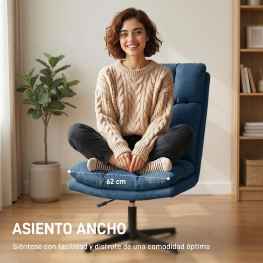 Homcom Butaca De Salón Giratorio 360° Altura Ajustable Asiento Ancho Azul Oscuro