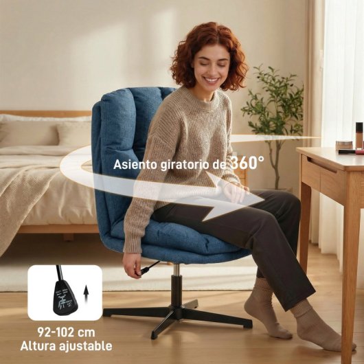 Homcom Butaca De Salón Giratorio 360° Altura Ajustable Asiento Ancho Azul Oscuro
