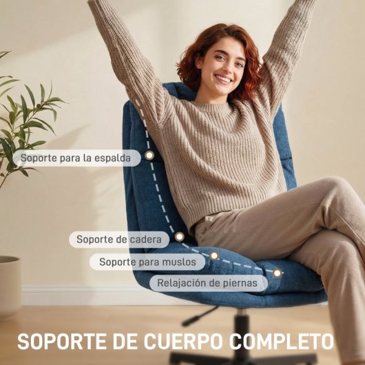 Homcom Butaca De Salón Giratorio 360° Altura Ajustable Asiento Ancho Azul Oscuro