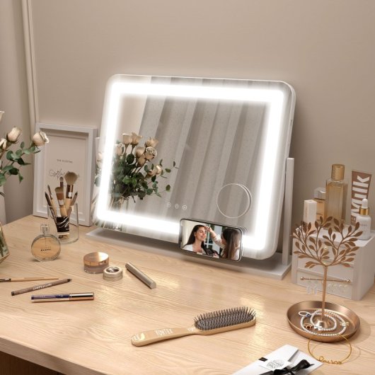 Homcom Espejo De Maquillaje Con Luz Con 3 Modos De Iluminación Ajustables Blanco