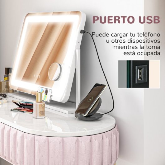 Homcom Espejo De Maquillaje Con Luz Con 3 Modos De Iluminación Ajustables Blanco