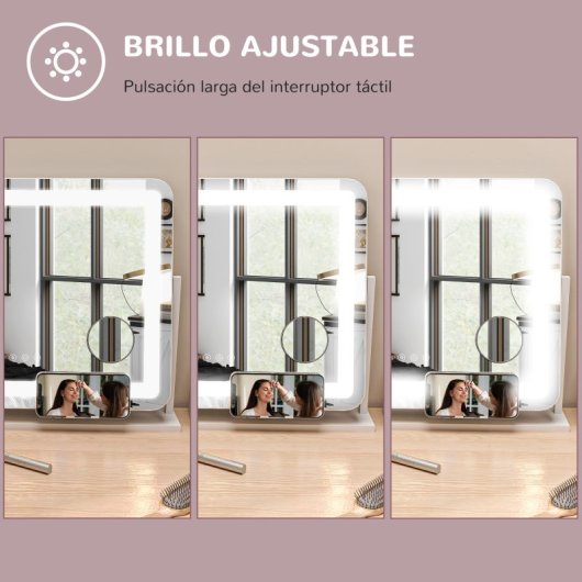 Homcom Espejo De Maquillaje Con Luz Con 3 Modos De Iluminación Ajustables Blanco