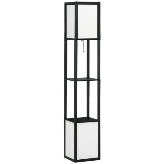 Homcom Lámpara De Pie De Madera Con Estante 26x26x156 Cm Negro Y Blanco