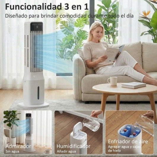 Homcom Climatizador Evaporativo De Torre 3 En 1 Depósito De 9 L Blanco