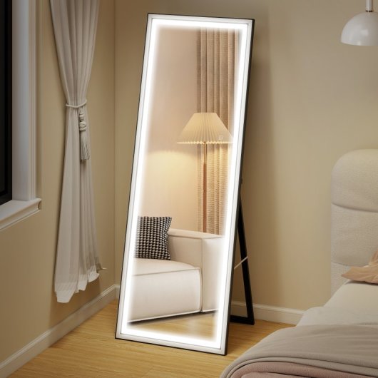 Homcom Espejo De Pie Cuerpo Entero Con Luces 165x60 Cm Blanco Y Negro