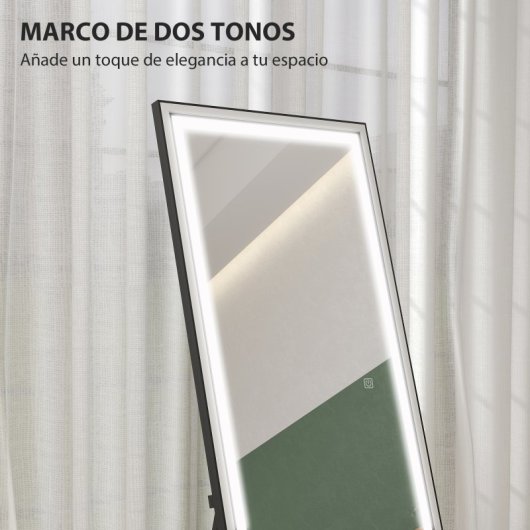 Homcom Espejo De Pie Cuerpo Entero Con Luces 165x60 Cm Blanco Y Negro