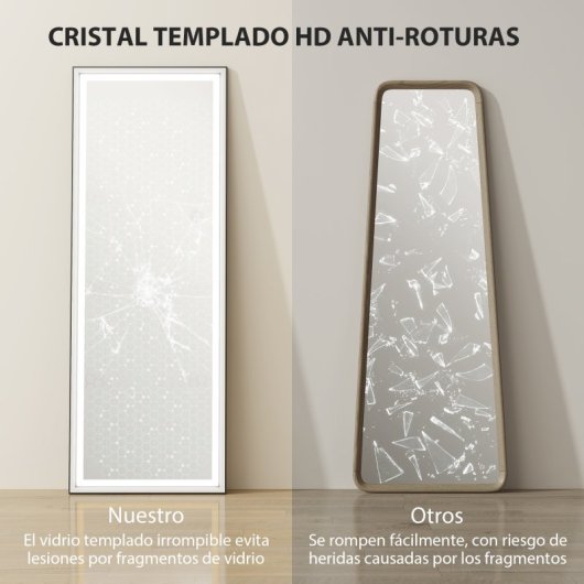 Homcom Espejo De Pie Cuerpo Entero Con Luces 165x60 Cm Blanco Y Negro