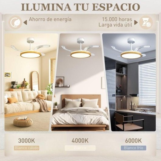 Homcom Ventilador De Techo Con Luz Led 80 W Mando A Distancia 6 Velocidades