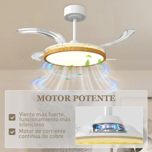 Homcom Ventilador De Techo Con Luz Led 80 W Mando A Distancia 6 Velocidades