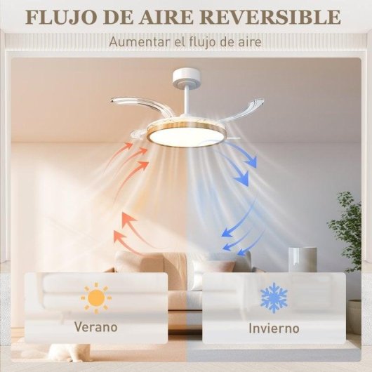 Homcom Ventilador De Techo Con Luz Led 80 W Mando A Distancia 6 Velocidades