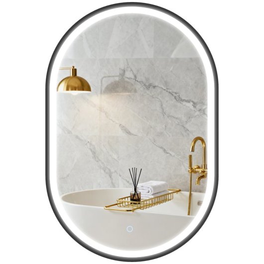 Homcom Espejo De Baño Con Luz De Pared Ovalado 60x90 Cm 3 Colores De Luz Negro