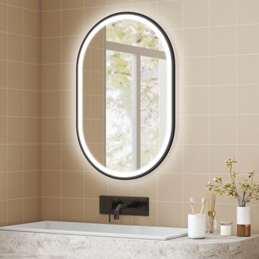 Homcom Espejo De Baño Con Luz De Pared Ovalado 60x90 Cm 3 Colores De Luz Negro