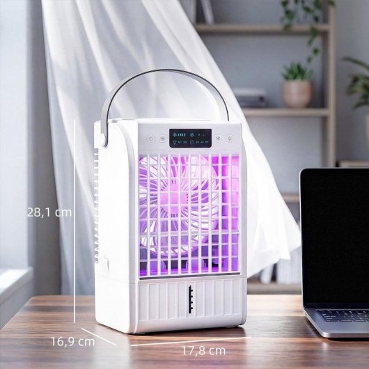Homcom Mini Enfriador De Aire 4 En 1 4 Velocidades Luz Rgb De 7 Colores Blanco