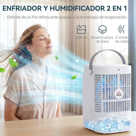 Homcom Mini Enfriador De Aire 4 En 1 4 Velocidades Luz Rgb De 7 Colores Blanco