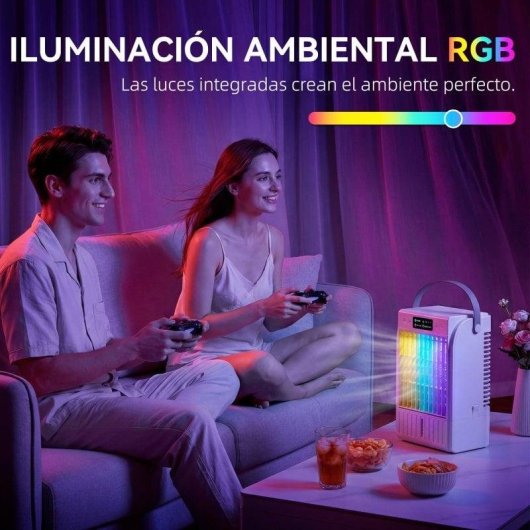 Homcom Mini Enfriador De Aire 4 En 1 4 Velocidades Luz Rgb De 7 Colores Blanco